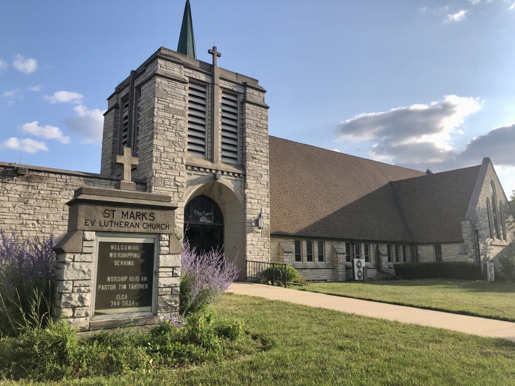 Outdoor view of St. Mark's Lutheran Church, 2023.