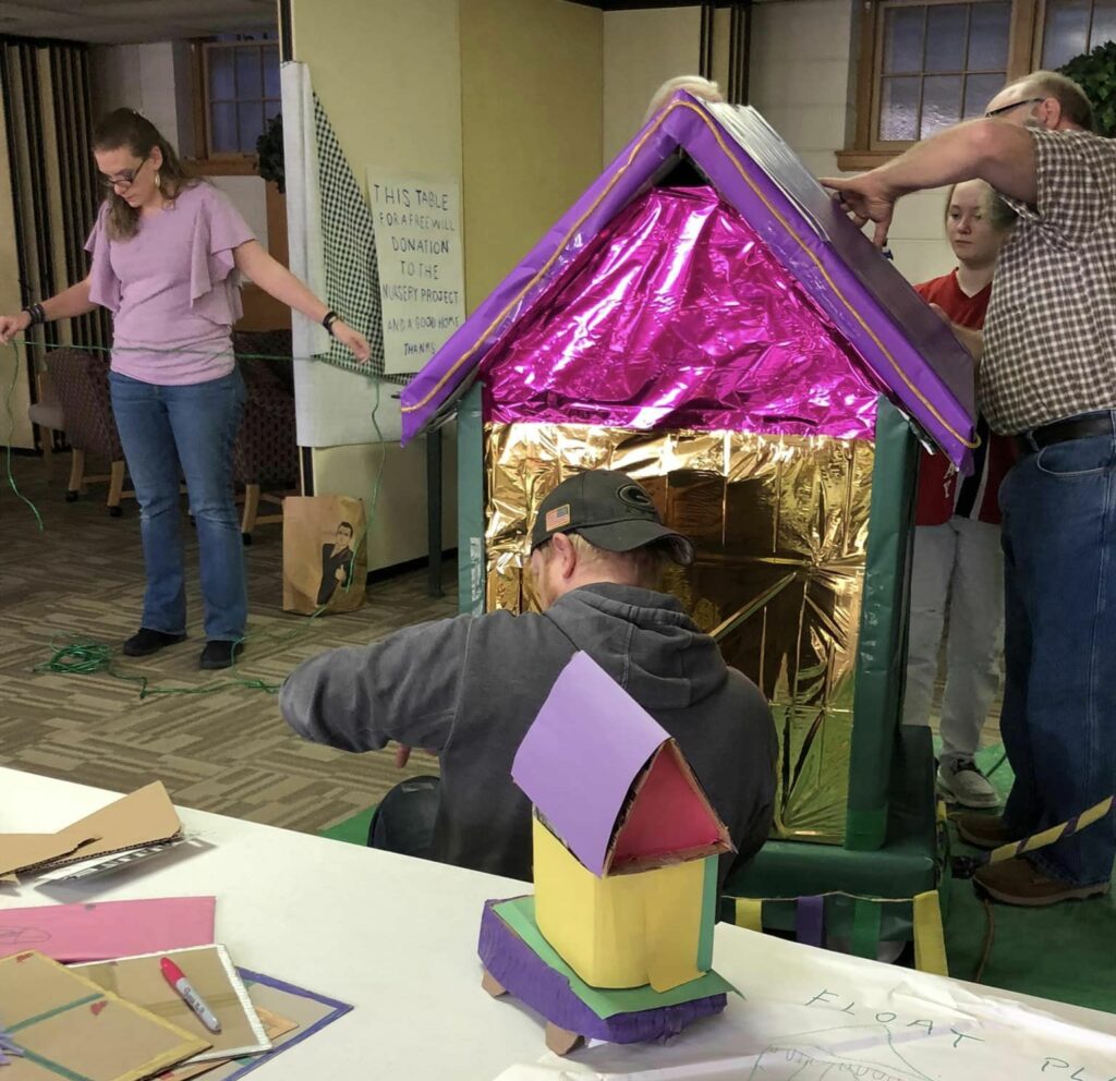 Float Building at Mardi Gras/Fat Sunday celebration. St. Mark's Lutheran Church.